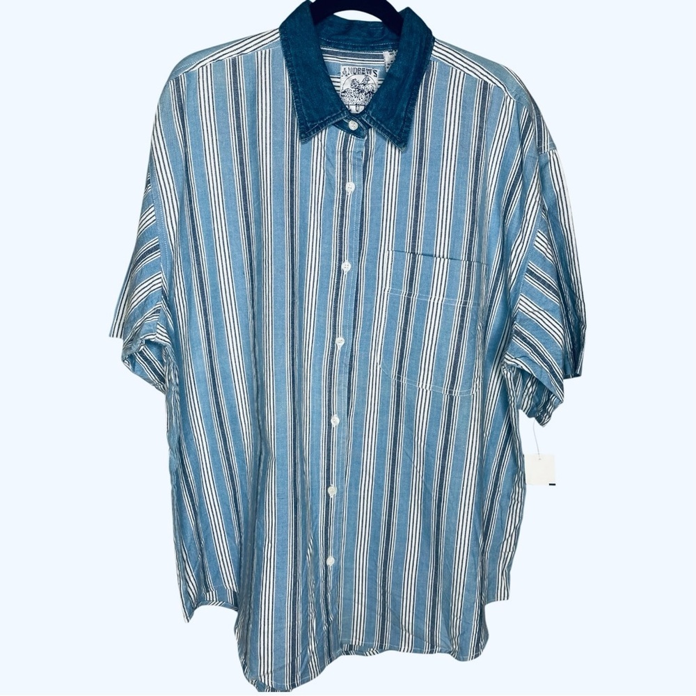 Vintage Deadstock Andrew’s Blues Denim Short Sleeve Button Down Shirt (NWT) 2X